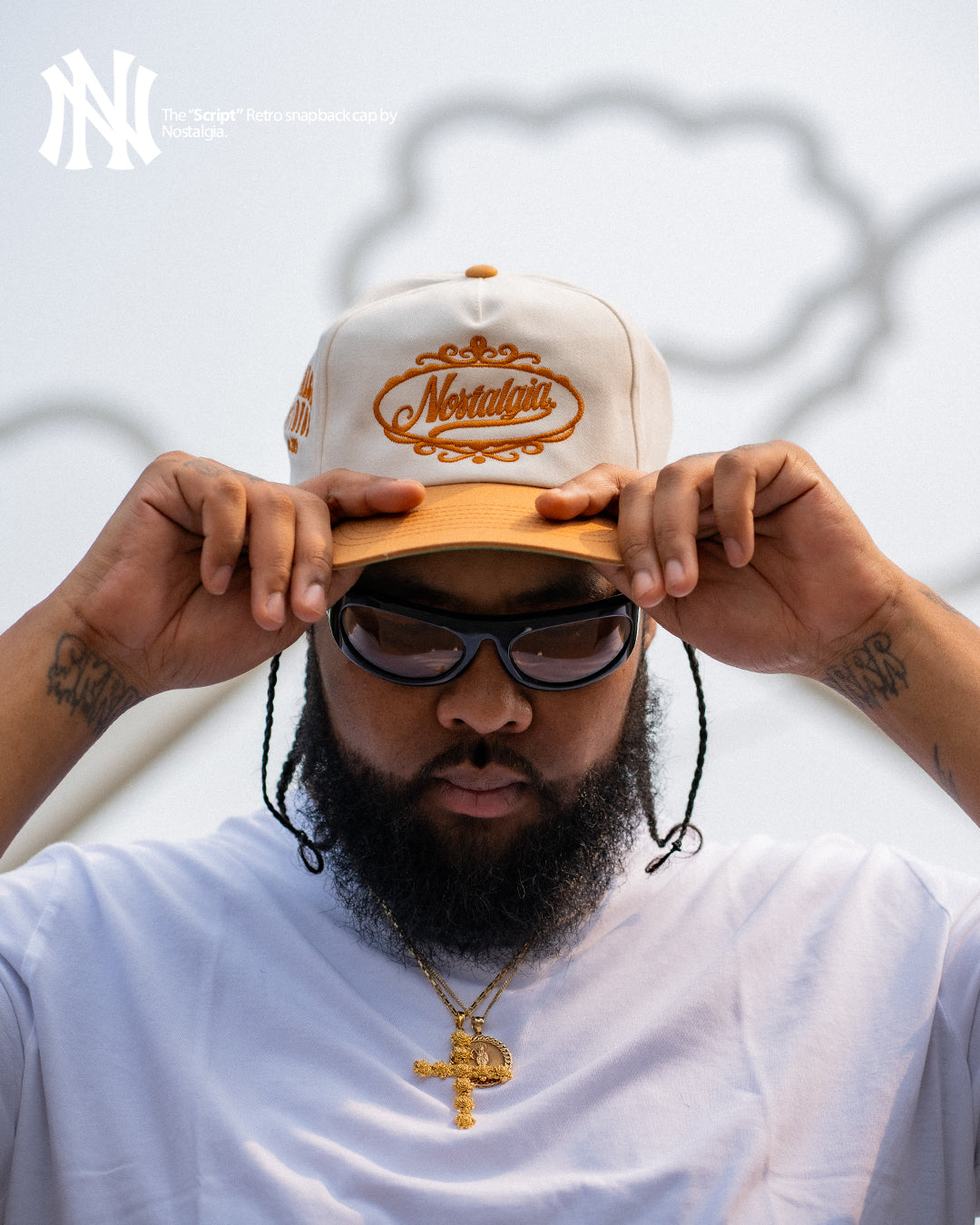 Nostalgia Script Snapback Cap in Cream/Copper (Nostalgia Night 4 Exclusive)
