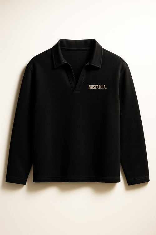 Heavyweight Longsleeve Polo in Jet Black