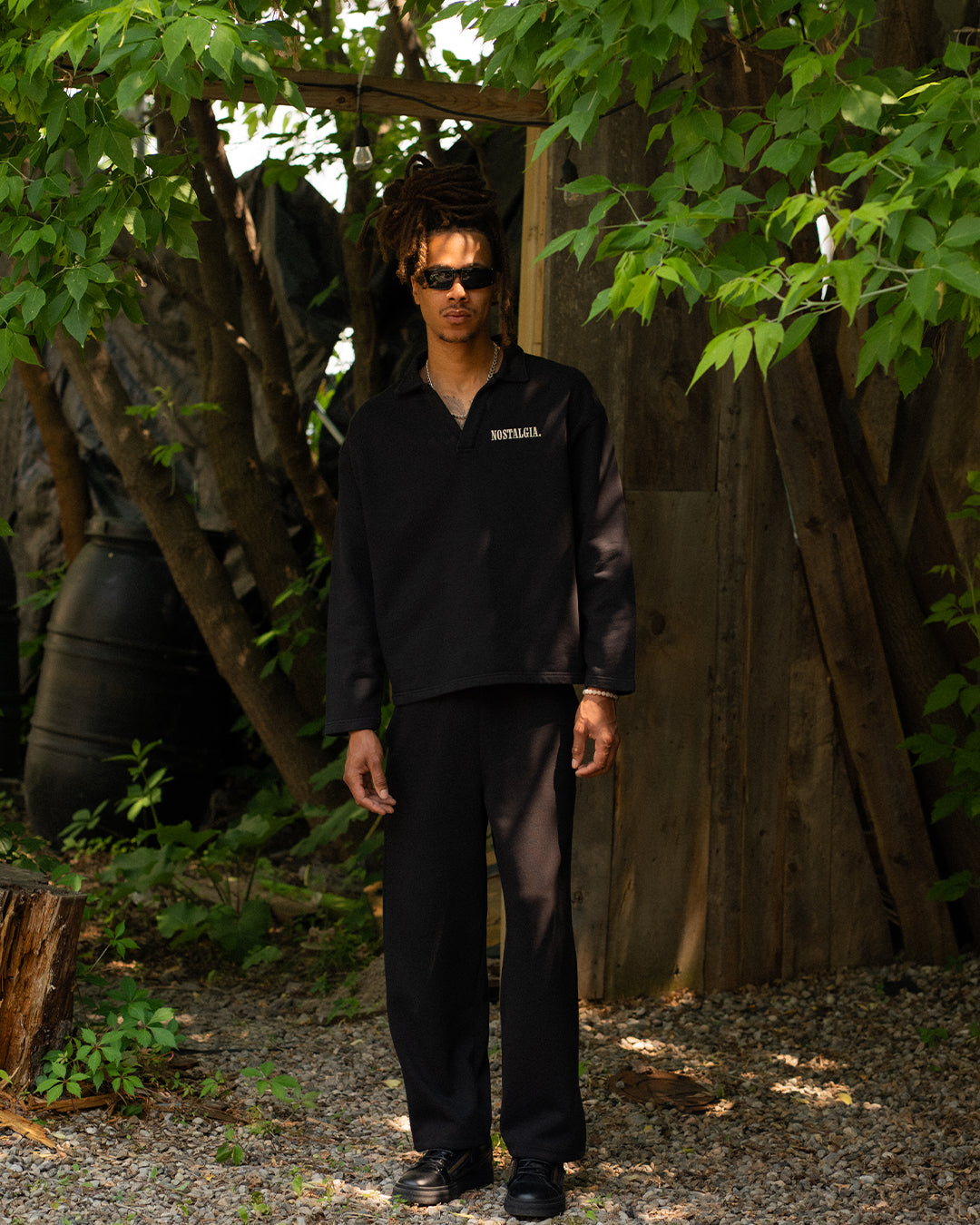 Heavyweight Longsleeve Polo in Jet Black