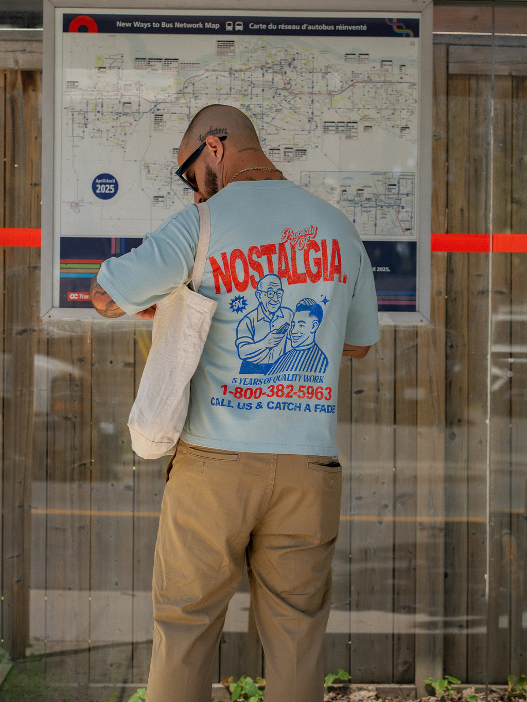 "Catch A Fade" Nostalgia Graphic Tee in Pastel Blue