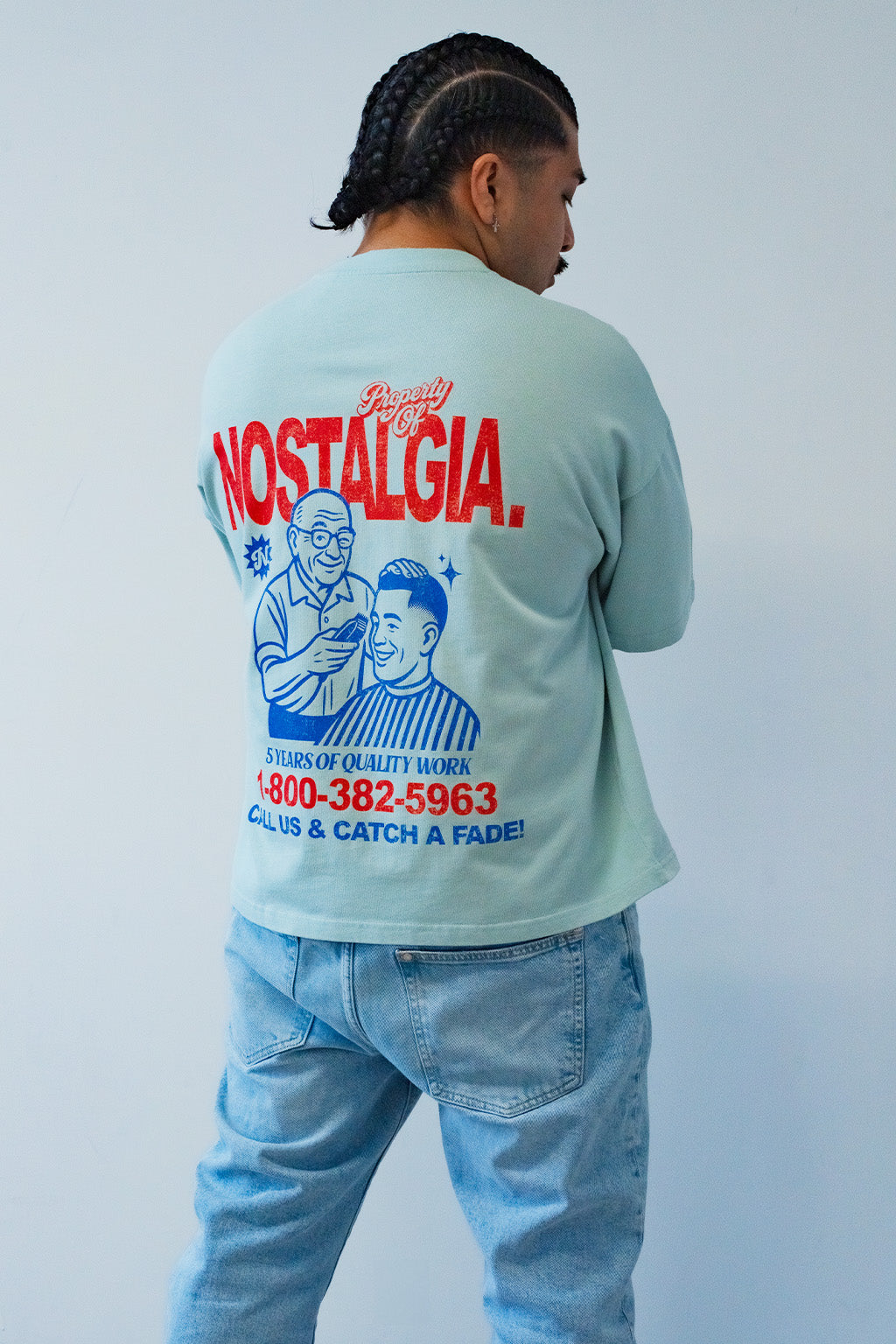 "Catch A Fade" Nostalgia Graphic Tee in Pastel Blue